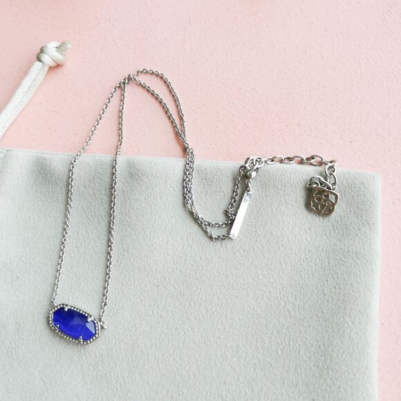 Kendra Scott - Elisa Cobalt Cat's Eye Silver Necklace - NEW - Picture 3 of 4